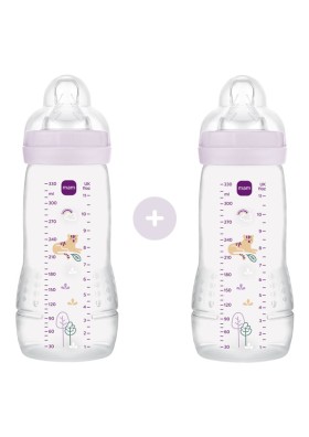 MAM Μπιμπερό Πλαστικό Easy Active Θηλή Σιλικόνης 4+ 2x330ml Μωβ