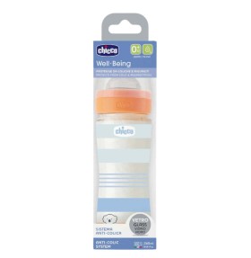 Chicco Well Being Μπιμπερό Γυάλινο 0m+ 240ml Γαλάζιο