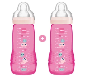 MAM Μπιμπερό Easy Active Θηλή Σιλικόνης 4+ 2x330ml Ροζ
