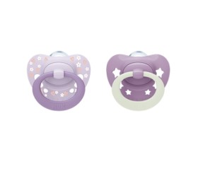 NUK First Choice Classic Πιπίλα Σιλικόνης Day&Night Μωβ 0-6m 2τμχ
