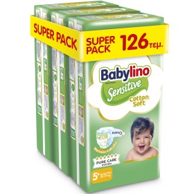 Babylino Sensitive Cotton Soft Πάνες Economy No5+ Junior Plus 12-17 Kg SUPER PACK 126τμχ 3Χ42