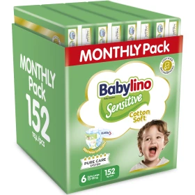 Babylino Sensitive Cotton Soft Πάνες Monthly Pack No6 Extra Large 13-18kg 152τμχ