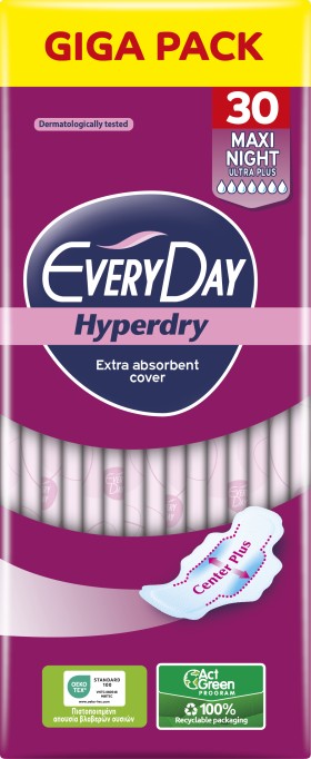Every Day Σερβιέτες Hyperdry Maxi Night Ultra Plus 30τμχ Giga Pack