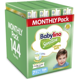 Babylino Sensitive Cotton Soft Πάνες Monthly Pack No7 Extra Large Plus 15+ kg 144τμχ