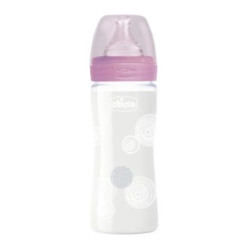Chicco Well Being Μπιμπερό Γυάλινο  0m+ 240ml Ροζ-Λευκό