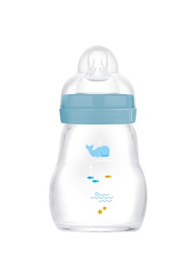 MAM Μπιμπερό Γυάλινο Feel Good Θηλή Σιλικ 0+ 170ml Μπλέ