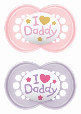 MAM Πιπίλα Original I Love Daddy Σιλικόνης 6-16 Μηνών Μωβ-Ροζ