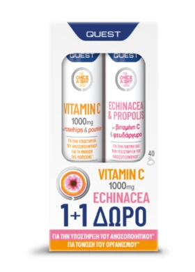 Quest Vitamin C 1000mg 20 Αναβράζουσες Ταμπλέτες + Echinacea & Propolis 1+1 Δώρο