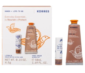 Korres Everyday Essentials Almond Nut Κρέμα Χεριών + Lipbalm με  Βούτυρο Cocoa Promo Pack