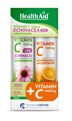 Health Aid  Vitamin C 1000mg Echinacea & Zinc 20Αναβράζουσες Ταμπλέτες +Δώρο Vitamin C 1000mg