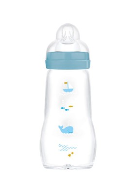 MAM Μπιμπερό Γυάλινο Feel Good Θηλή Σιλικόνης 2+ 260ml Μπλέ