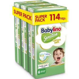 Babylino Sensitive Cotton Soft Πάνες Εconomy No6 XL 13-18kg SUPER PACK 114τμχ 3X38