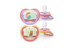 Philips Avent Πιπίλα Σιλικόνης Ultra Air Nighttime 18+ Μωβ-Πορτοκαλί