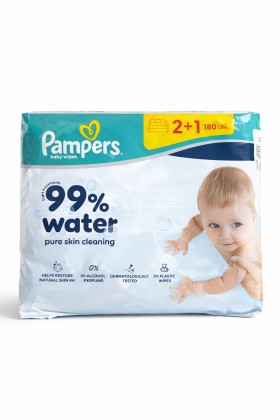 Pampers Wipes Aqua 99% Water Μωρομάντηλα 3x60 2+1Δώρο