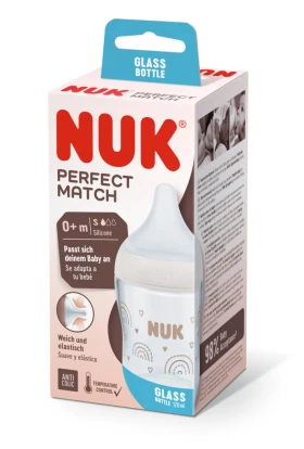 NUK Perfect Match Μπιμπερό Γυάλινο 0+ 120ml Ουράνιο Τόξο