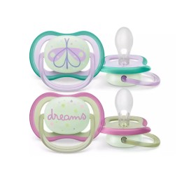 Philips Avent Πιπίλα Σιλικόνης Ultra Air Nighttime 0-6m Μωβ-Πράσινο