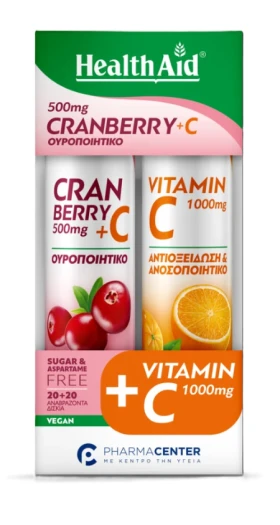 Health Aid Cranberry 500mg +VitC 20 Αναβράζουσες Ταμπλέτες +Δώρο Vitamin C Promo Pack