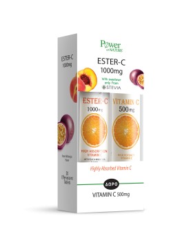 Power Health Vitamin Ester-C 1000mg με Στέβια 20tabs Αναβράζοντα & Δώρο Vitamin C 500mg