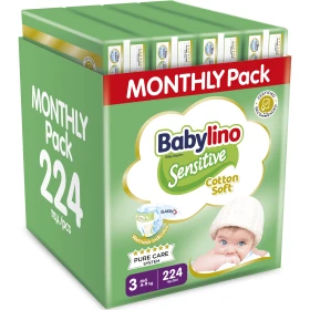 Babylino Sensitive Cotton Soft Πάνες Monthly Pack No3 4-9kg 224τμχ