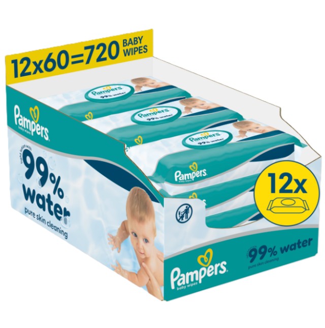 Pampers Wipes Aqua 99% Water Μωρομάντηλα 12x60τμχ