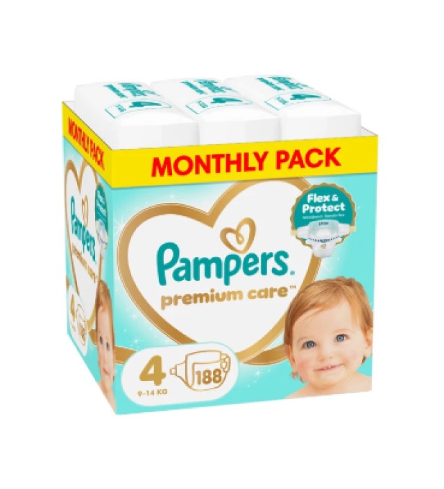 Pampers Premium Care No4 9-14kg Monthly Pack 188τμχ
