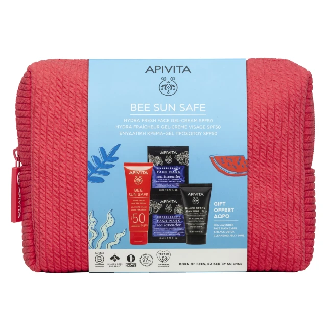Apivita Bee Sun Safe Hydra Fresh Ενυδατική Κρέμα-Gel Προσώπου SPF50 + Δώρο Mini Μαύρο Gel Καθαρισμού & Μάσκα Προσώπου Θαλάσσια Λεβάντα