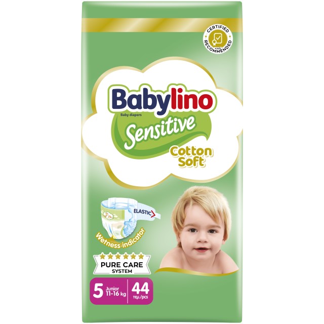 Babylino Sensitive Cotton Soft Πάνες No5 11-16Kg Junior 44τμχ