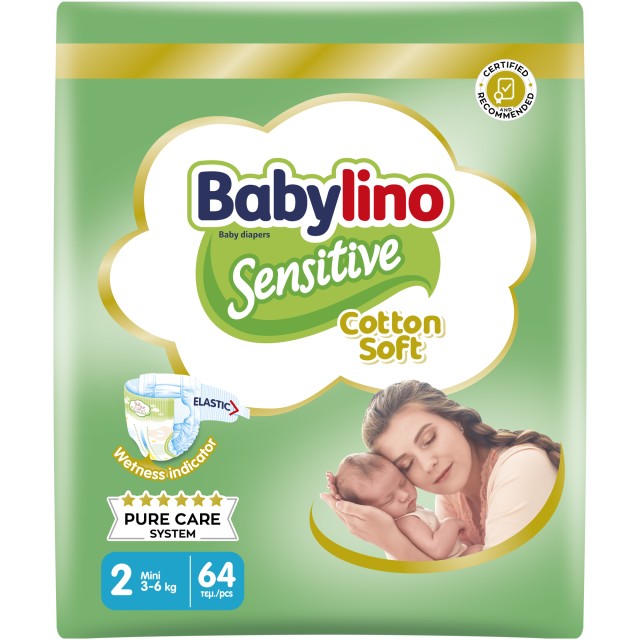 Babylino Sensitive Cotton Soft Πάνες No2 Mini 3-6kg 64τμχ