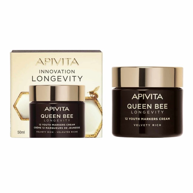 Apivita Queen Bee Longevity Day Cream Rich Πλούσια Βελούδινη Κρέμα για Δράση σε 12 Δείκτες Νεότητας 50ml