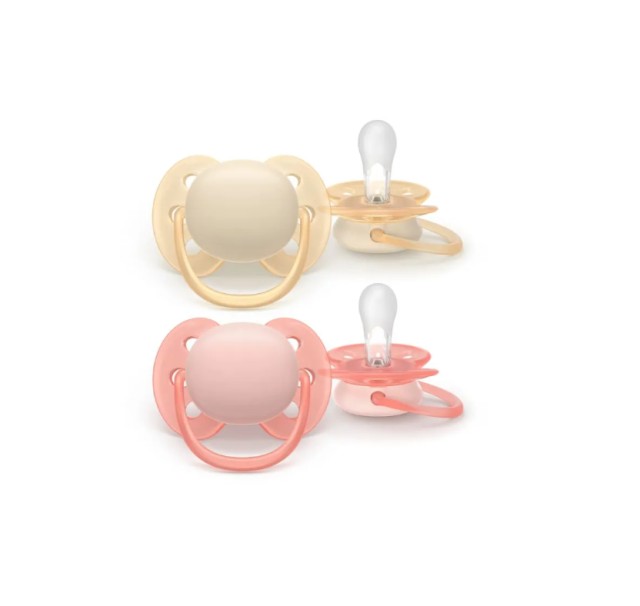 Philips Avent Πιπίλα Σιλικόνης Ultra Soft 0-6m Κίτρινο-Ροζ