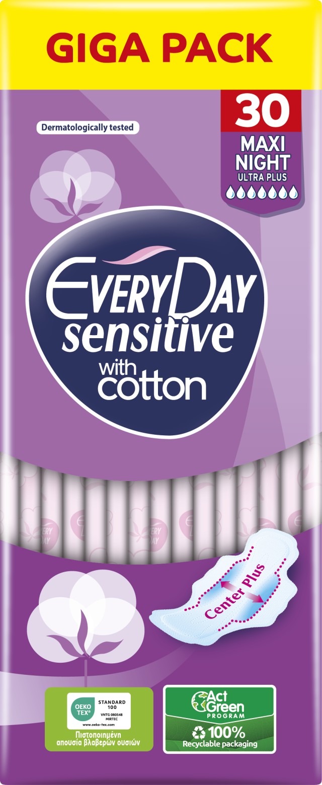 Every Day Σερβιέτες Sensitive Maxi Night Ultra Plus 30τμχ Giga Pack