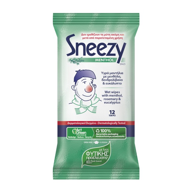 Sneezy Υγρά Μαντήλια για το Κρυολόγημα 12τμχ