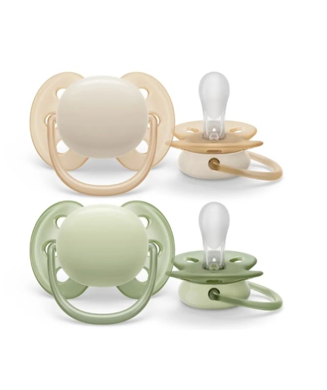 Philips Avent Πιπίλα Σιλικόνης Ultra Soft 0-6m Μπεζ-Πράσινο