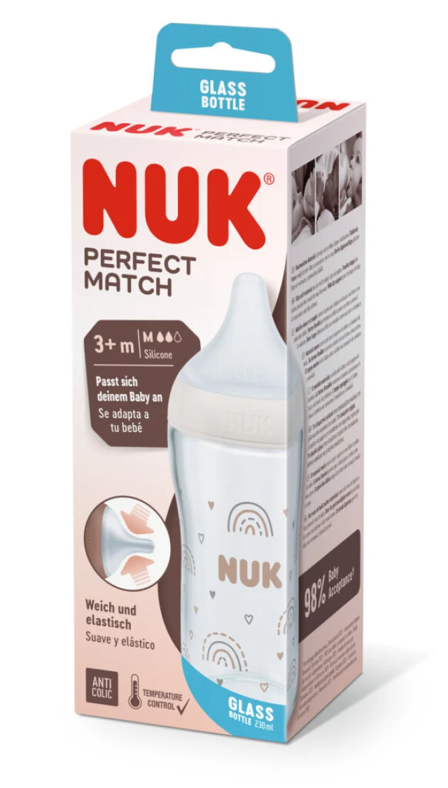 NUK Perfect Match Μπιμπερό Γυάλινο 3+ 230ml Ουράνιο Τόξο
