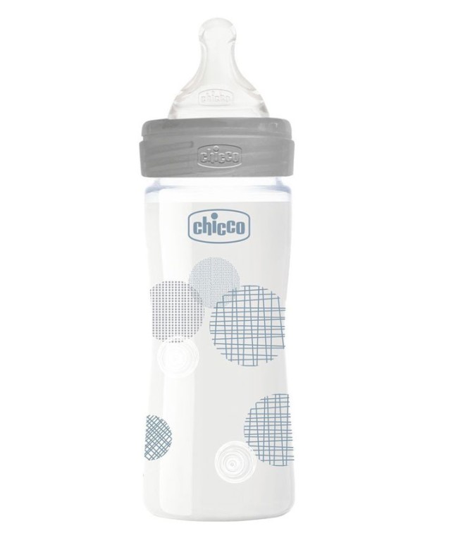 Chicco Μπιμπερό Γυάλινο Well Being Θηλή Σιλικόνης Αργή Ροή Unisex 0m+ 240ml