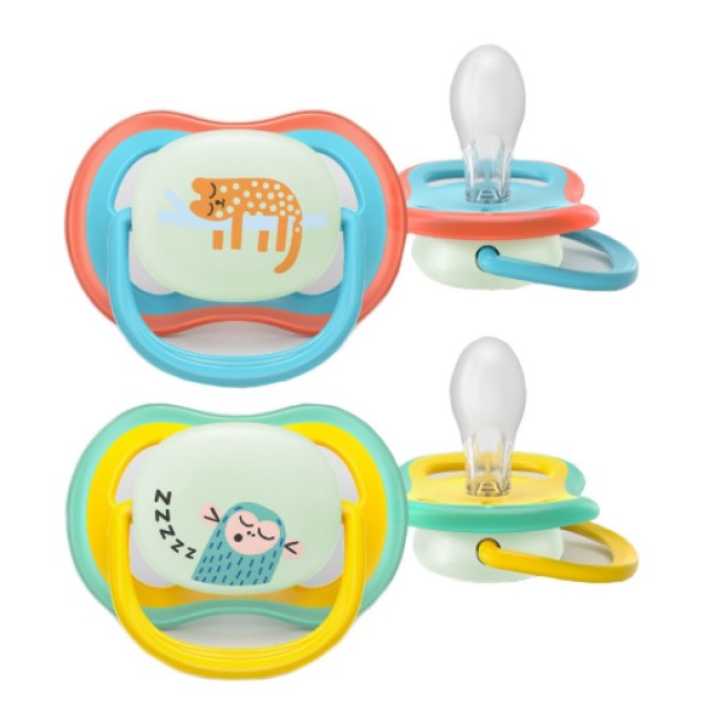 Philips Avent Πιπίλα Σιλικόνης Ultra Air Nighttime 18+ Γαλάζιο-Κίτρινο