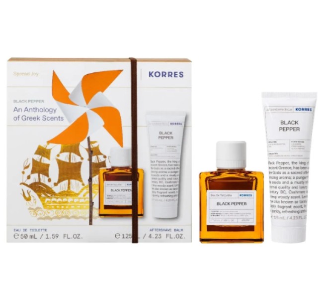 Korres Black Pepper Eau De Toilette 50ml +Aftershave Balm 125ml Promo Pack