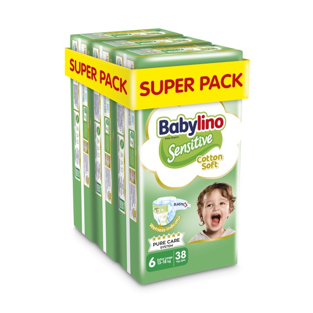 Babylino Sensitive Cotton Soft Πάνες Εconomy No6 XL 13-18kg SUPER PACK 114τμχ 3X38