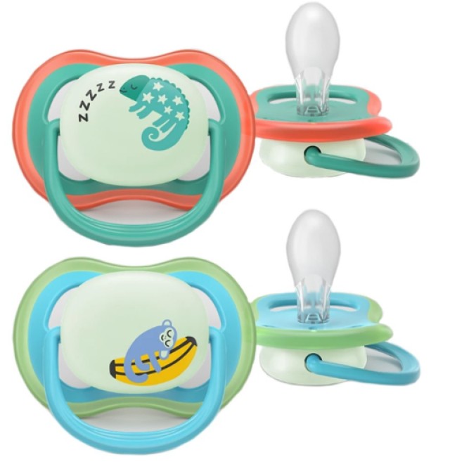 Philips Avent Πιπίλα Σιλικόνης Ultra Air Nighttime 6-18m Πράσινο-Μπλε