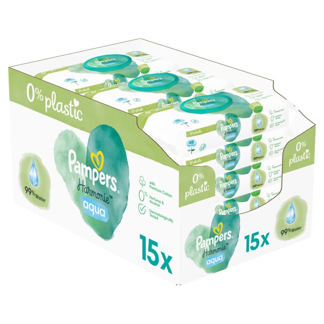 Pampers Harmonie Aqua Baby Μωρομάντηλα 15x48τμχ