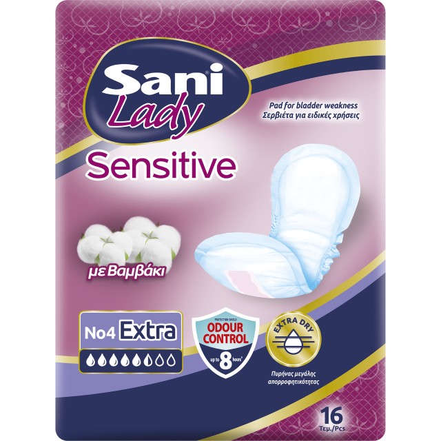 Sani Lady Sensitive Extra No4 Σερβιέτα Ακράτειας 16τμχ