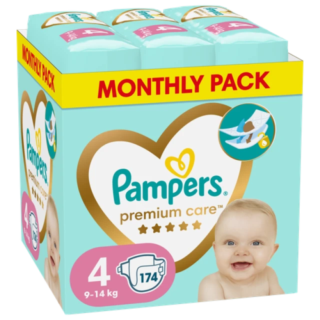 Pampers Premium Care No4 9-14kg Monthly Pack 174τμχ