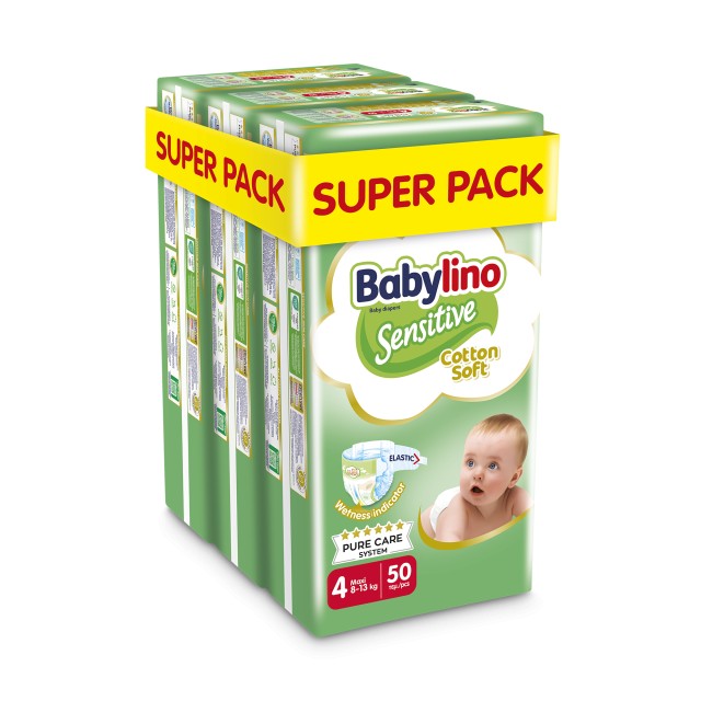 Babylino Sensitive Cotton Soft Πάνες Economy Νο4 8-13kg SUPER PACK 150τμχ 3X50