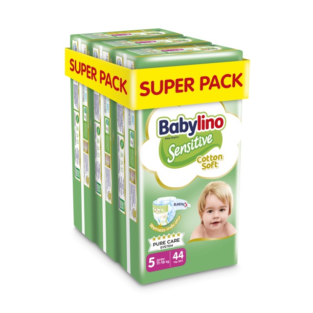 Babylino Sensitive Cotton Soft Πάνες Economy No5 Junior 11-16 Kg SUPER PACK 132τμχ 3X44
