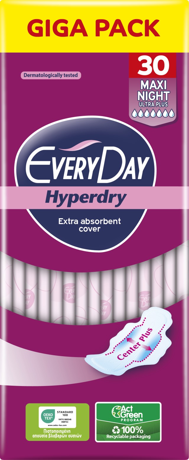 Every Day Σερβιέτες Hyperdry Maxi Night Ultra Plus 30τμχ Giga Pack