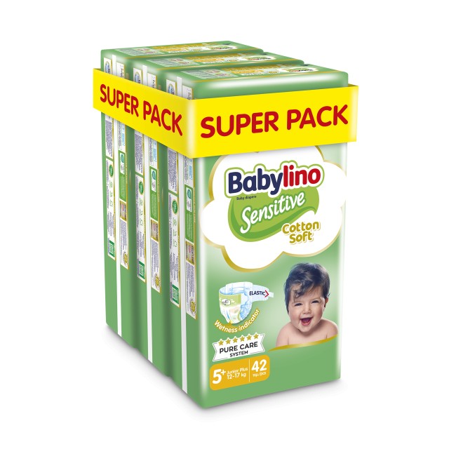 Babylino Sensitive Cotton Soft Πάνες Economy No5+ Junior Plus 12-17 Kg SUPER PACK 126τμχ 3Χ42