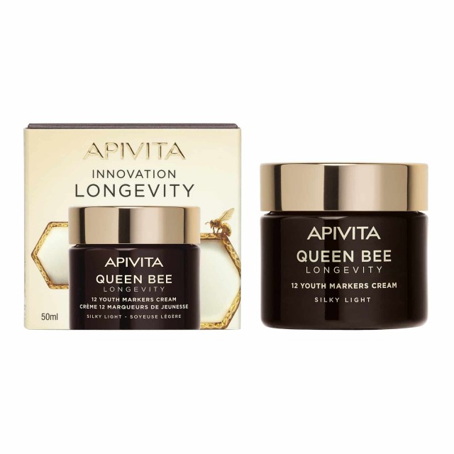Apivita Queen Bee Longevity Day Cream Light Ελαφριά Βελούδινη Κρέμα για Δράση σε 12 Δείκτες Νεότητας 50ml