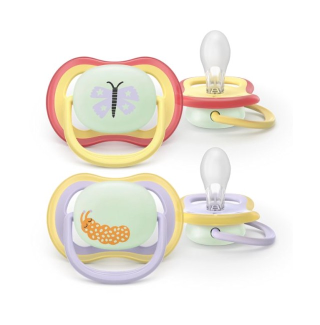 Philips Avent Πιπίλα Σιλικόνης Ultra Air Nighttime 0-6m Κίτρινο-Μωβ