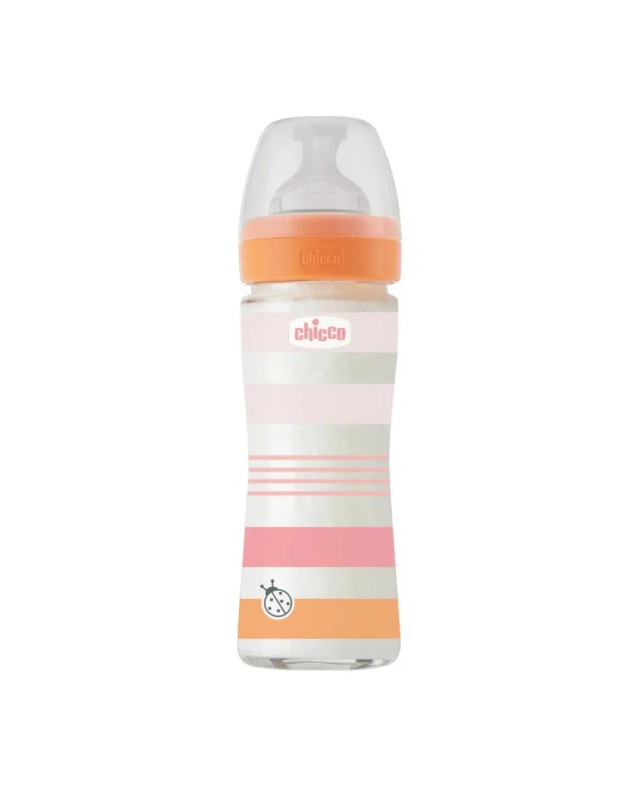 Chicco Well Being Μπιμπερό Γυάλινο 0m+ 240ml Ροζ