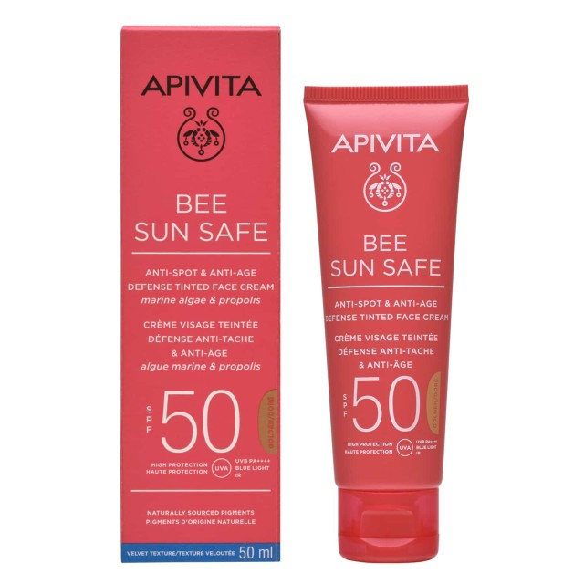 Apivita Bee Sun Safe Anti-Spot & Anti-Age Defence Tinted Face Cream SPF50 Gold 50ml